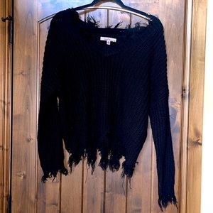 Love Tree Frayed V neck sweater